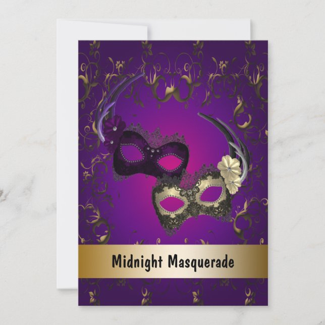 Cartes d'invitation pour bal masqué de Mardi Gras (Devant)
