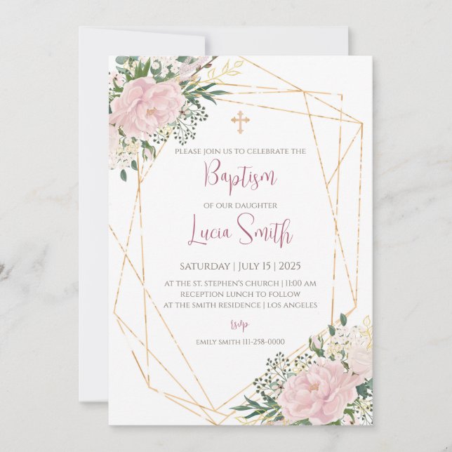 Cartes d'invitation pour baptême de fille (Devant)