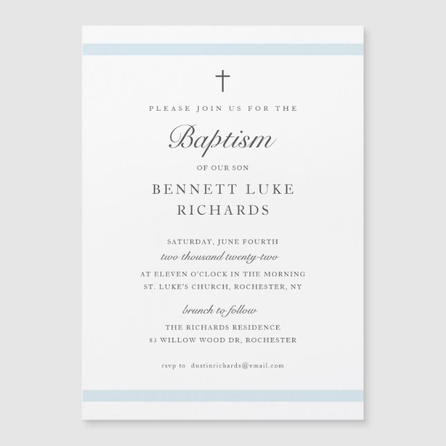 Cartes d'invitation pour baptême garçon Élégance M (Devant)