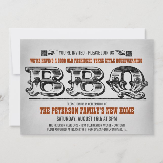 Cartes d'invitation pour barbecue de pendaison de  (Devant)