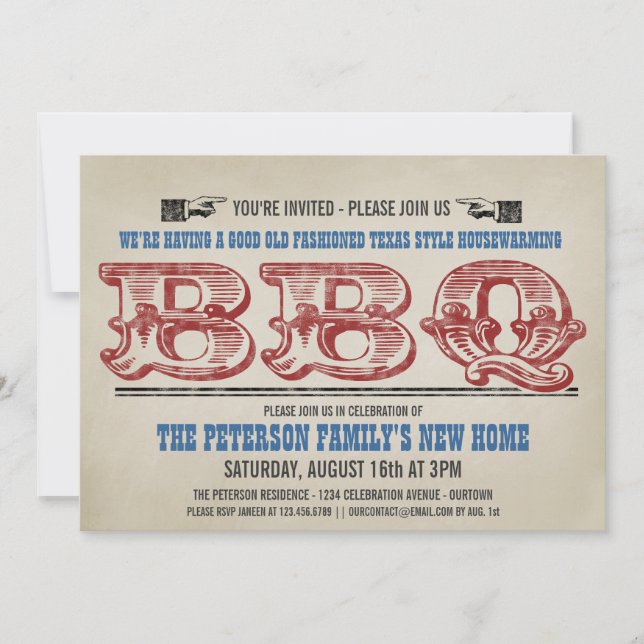 Cartes d'invitation pour barbecue de pendaison de  (Devant)