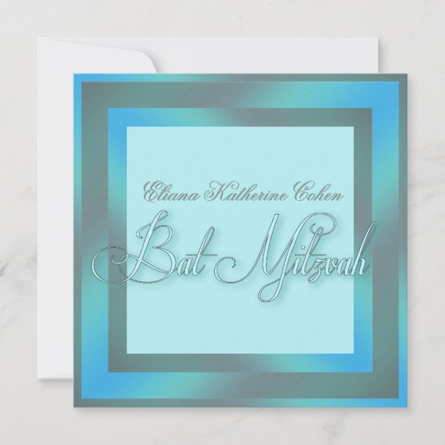 Cartes d'invitation pour Bat Mitzvah bleu cyan (Devant)