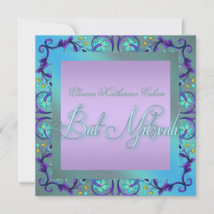 Cartes d'invitation pour Bat Mitzvah bleu sarcelle