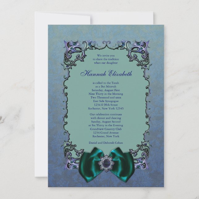 Cartes d'invitation pour Bat Mitzvah violet (Devant)