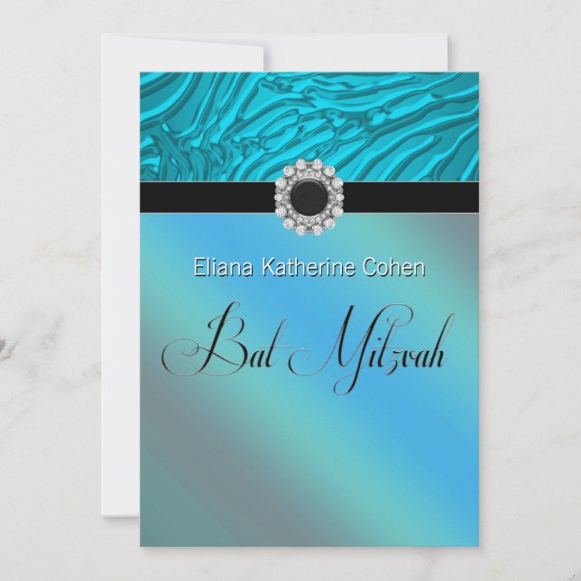 Cartes d'invitation pour Bat Mitzvah Zèbre Bleu Tu (Devant)