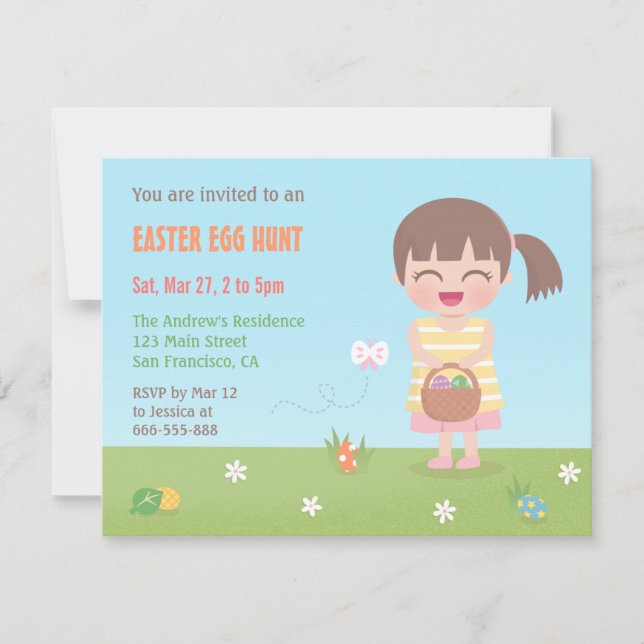 Cartes d'invitation pour chasse aux œufs de Pâques (Devant)