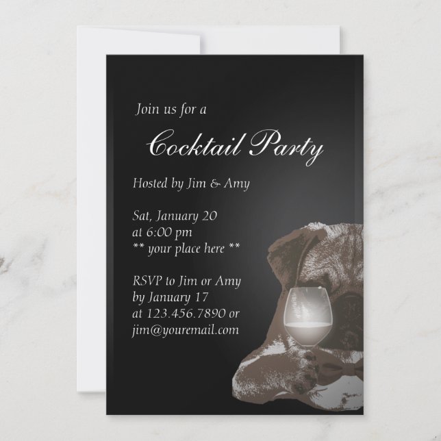 Cartes d'invitation pour cocktail de Mr Pug & vin  (Devant)