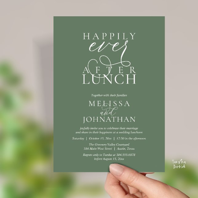 Cartes d'invitation pour déjeuner de mariage, Élég (Wedding Lunch Invites, Elegant Happily Ever After Invitation Card in Sage Green)