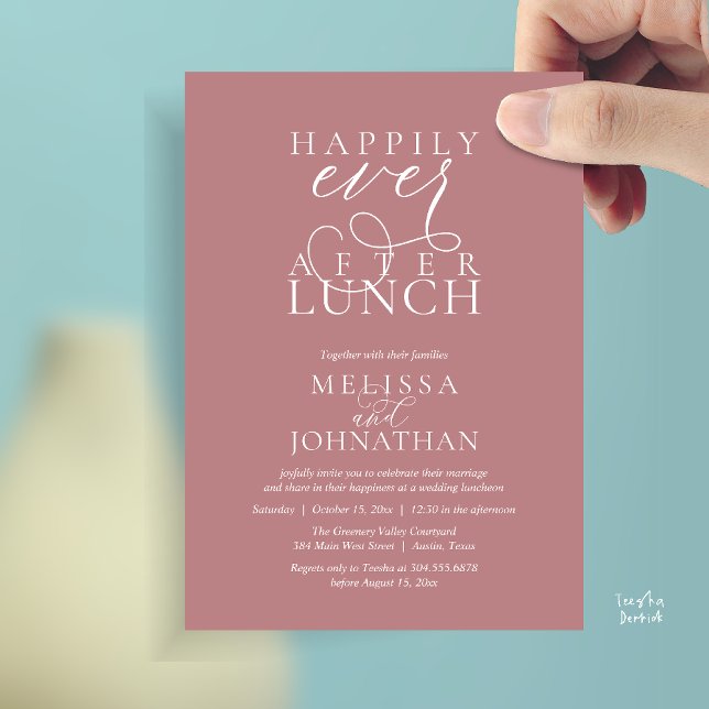 Cartes d'invitation pour déjeuner de mariage, Élég (Wedding Lunch Invites, Elegant Happily Ever After Invitation Card in Dusty Rose Pink)