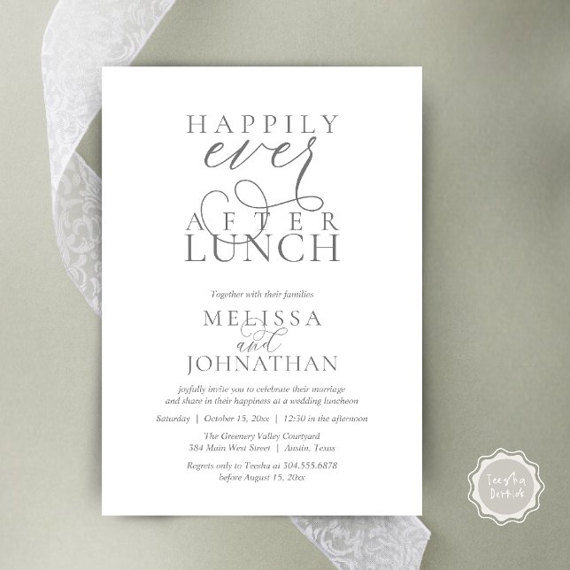 Cartes d'invitation pour déjeuner de mariage, Élég (Wedding Lunch Invites, Elegant Happily Ever After Invitation Card in Dark Grey)