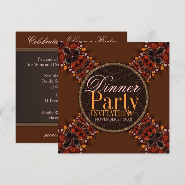 Cartes d'invitation pour dîner Batik Tribal Kross (Devant / Derrière)