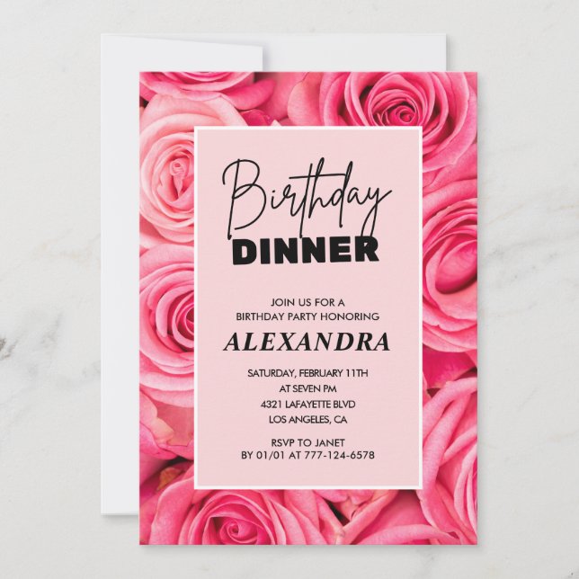 Cartes d'invitation pour dîner d'anniversaire flor (Devant)
