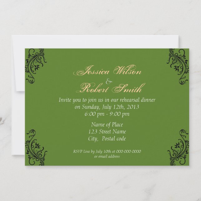 Cartes d'invitation pour dîner de répétition dans  (Devant)