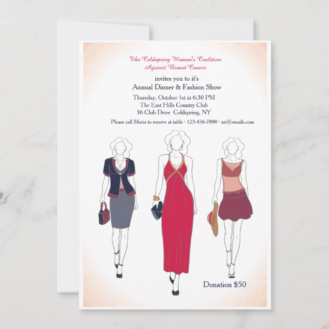Cartes d'invitation pour dîner et défilé de mode (Devant)