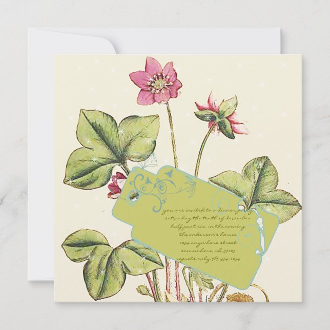 Cartes d'invitation pour dîner Fleur sauvage verte (Devant)