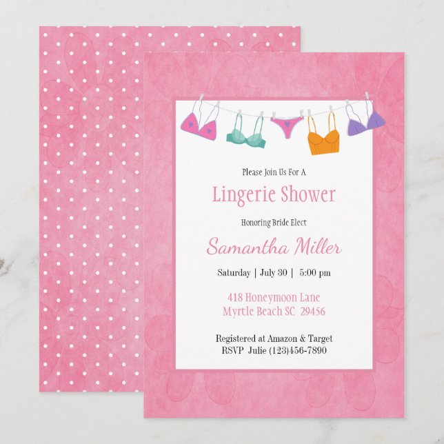 Cartes d'invitation pour douche de lingerie Clothe (Devant / Derrière)