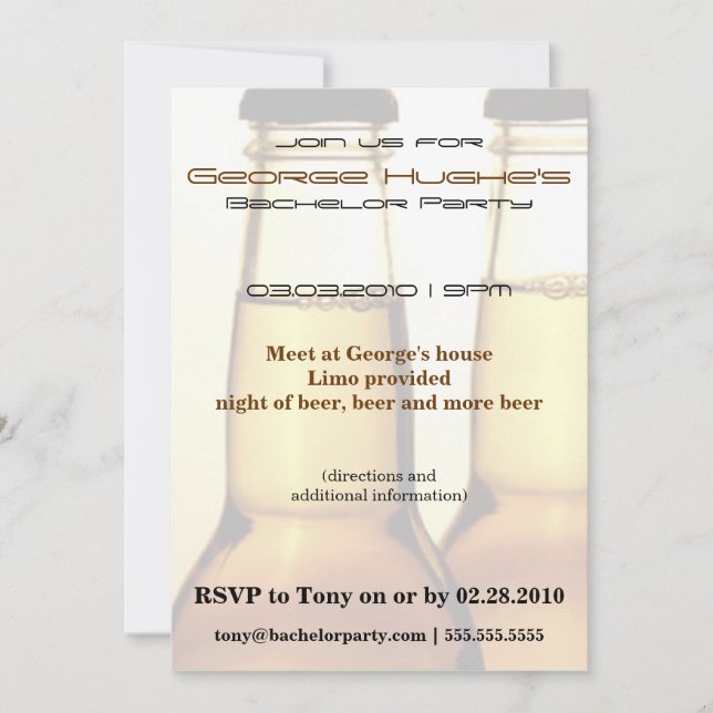 Cartes d'invitation pour enterrement de vie de gar (Devant)