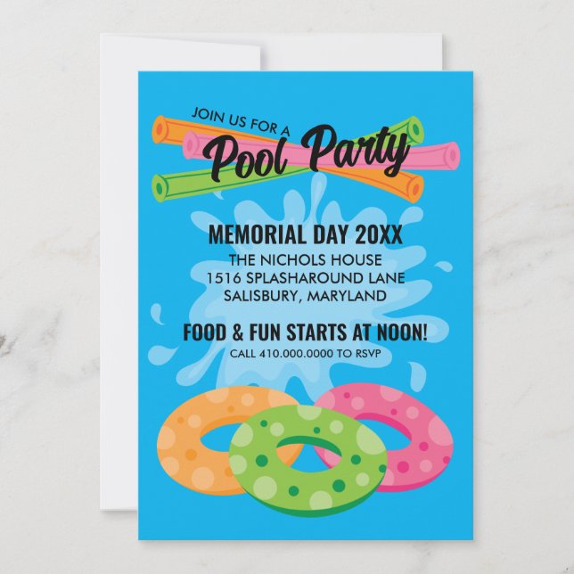 Cartes d'invitation pour Fête au Piscine (Devant)