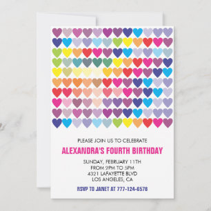 Cartes d'invitation pour fête Colorée Cœur Arc-en-