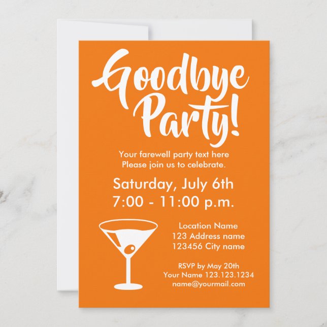 Cartes d'invitation pour fête d'adieu de départ (Devant)