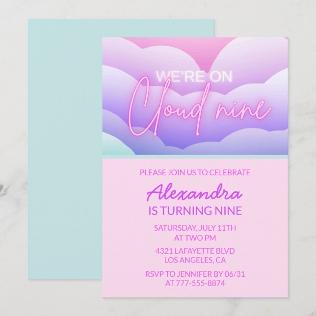 Cartes d'invitation pour fête d'anniversaire Cloud (Devant / Derrière)