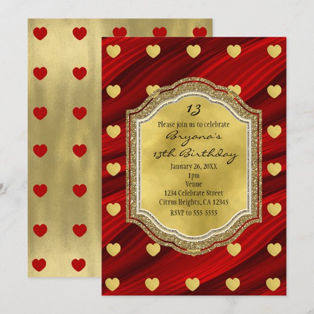 Cartes d'invitation pour fête d'anniversaire Cœurs (Devant / Derrière)