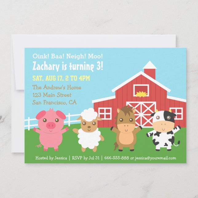 Cartes d'invitation pour fête d'anniversaire d'ani (Devant)