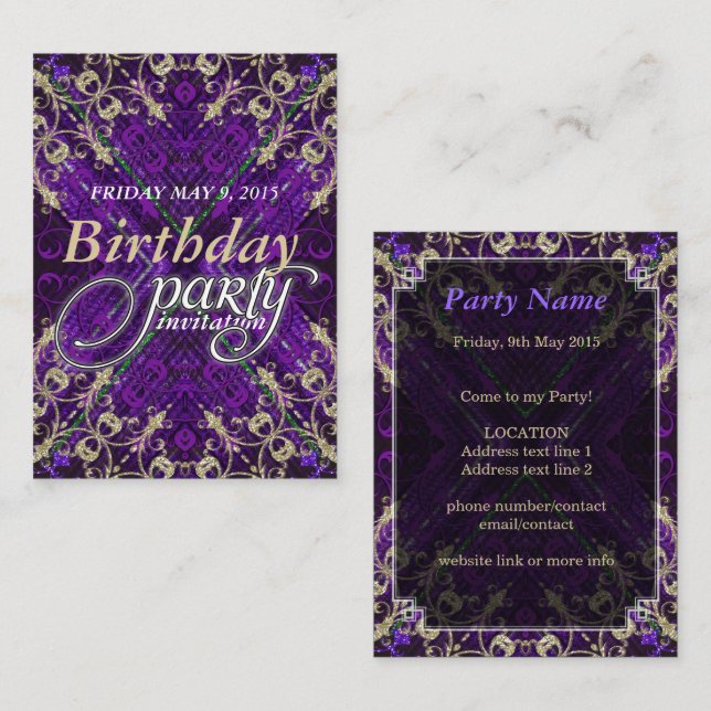 Cartes d'invitation pour fête d'anniversaire Décor (Devant / Derrière)