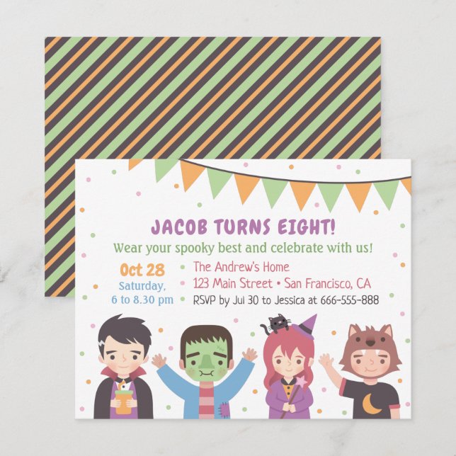 Cartes d'invitation pour fête d'anniversaire d'enf (Devant / Derrière)
