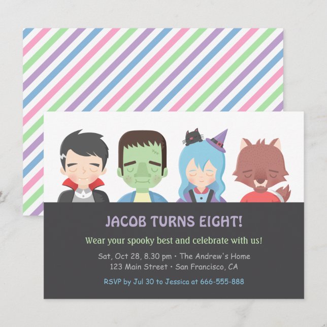 Cartes d'invitation pour fête d'anniversaire d'enf (Devant / Derrière)