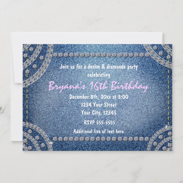 Cartes d'invitation pour fête d'anniversaire Denim (Devant)