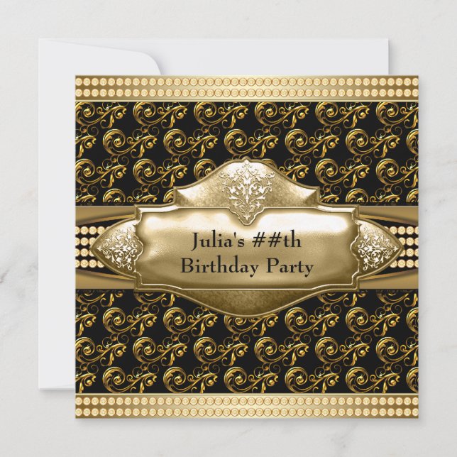 Cartes d'invitation pour fête d'anniversaire en or (Devant)