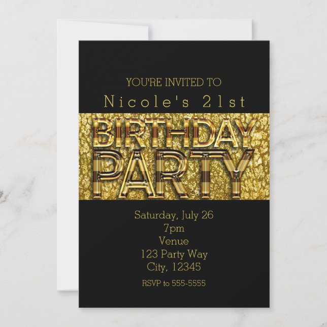 Cartes d'invitation pour fête d'anniversaire Glam  (Devant)