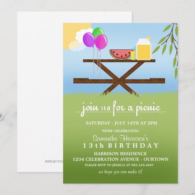 Cartes d'invitation pour fête d'anniversaire pique (Devant / Derrière)