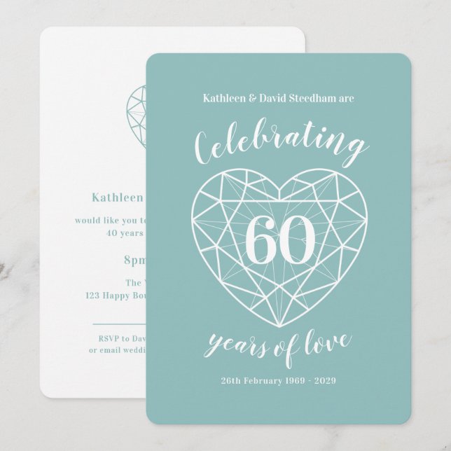Cartes d'invitation pour fête de 60 ans d'amour di (Devant / Derrière)