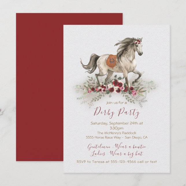Cartes d'invitation pour fête de Derby sur le thèm (Devant / Derrière)