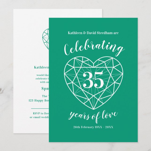 Cartes d'invitation pour fête de l'amour d'Emerald (Devant / Derrière)
