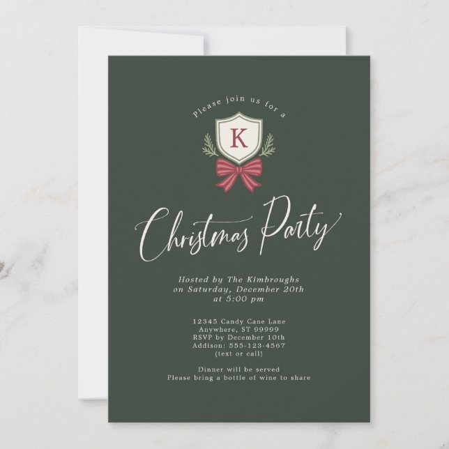 Cartes d'invitation pour fête de Noël à nœud papil (Devant)