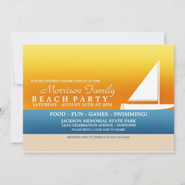 Cartes d'invitation pour fête de plage au soleil d (Devant)