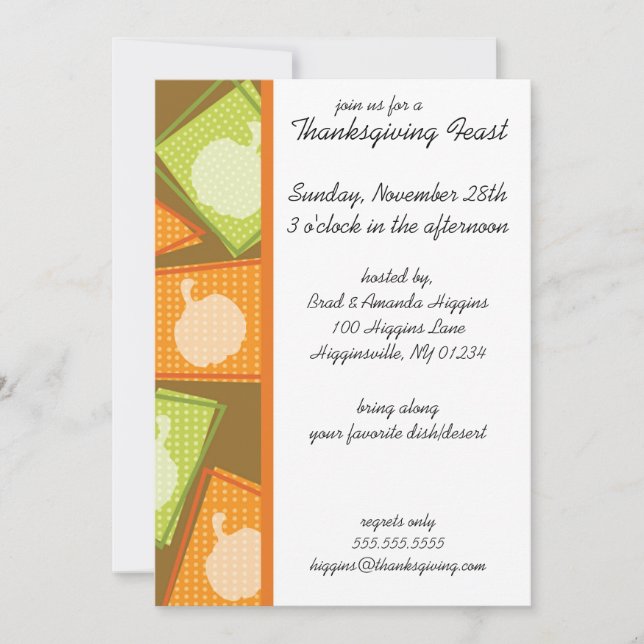 Cartes d'invitation pour fête de Thanksgiving dans (Devant)