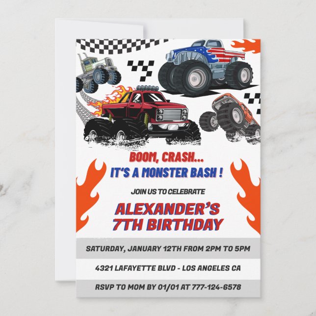 Cartes d'invitation pour fête Hot Wheels Boy Boom  (Devant)