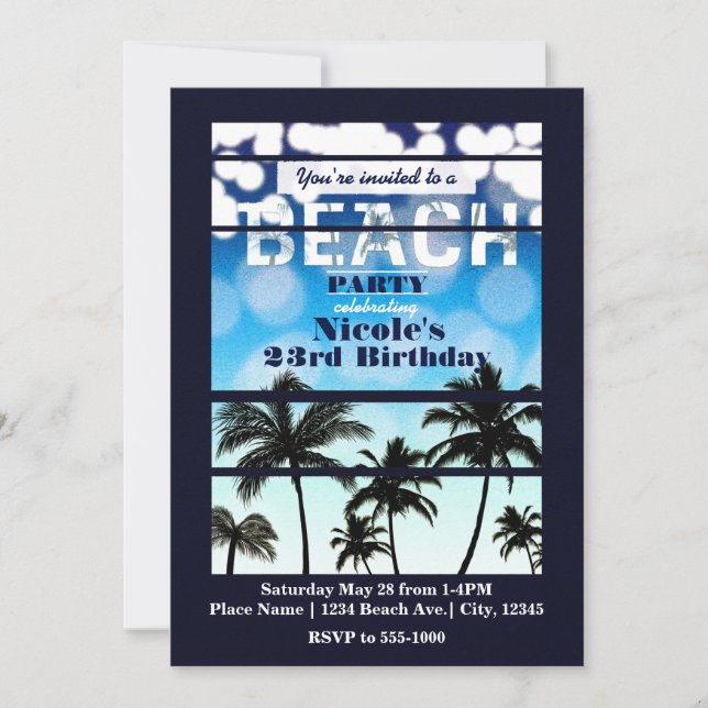 Cartes d'invitation pour fête sur la plage avec pa (Devant)