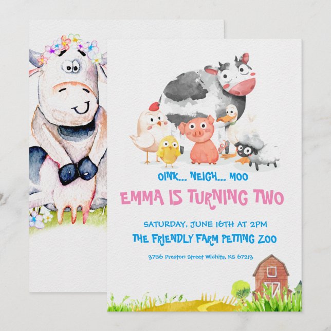 Cartes d'invitation pour fête sur le thème de la f (Devant / Derrière)