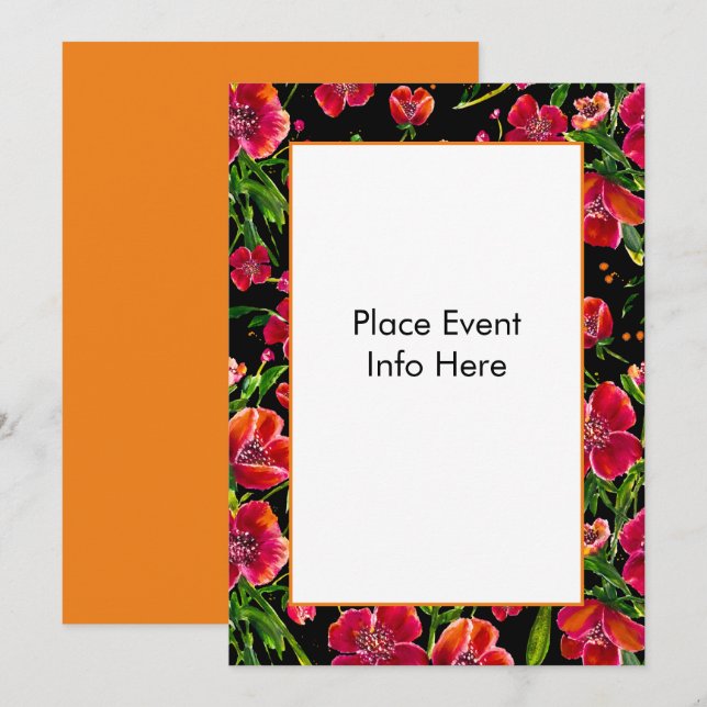 Cartes d'invitation pour jardin de coquelicots (Devant / Derrière)