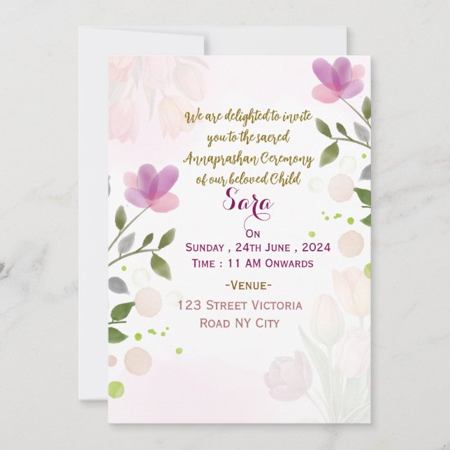 Cartes d'invitation pour la cérémonie Annaprashan  (Devant)