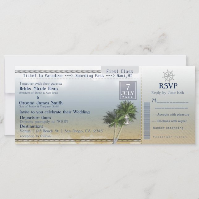 Cartes d'invitation pour la destination de mariage (Devant)