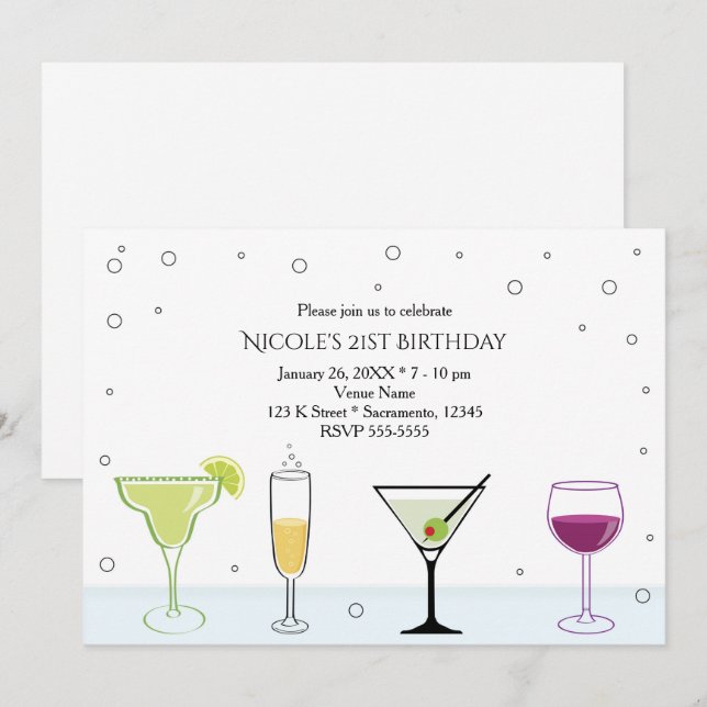 Cartes d'invitation pour la fête d'anniversaire 21 (Devant / Derrière)