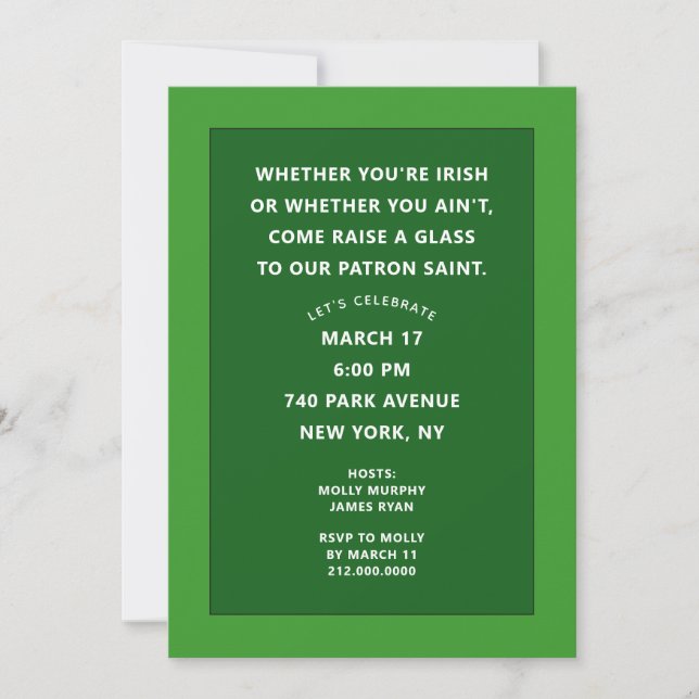 Cartes d'invitation pour la fête de la Saint-Patri (Devant)