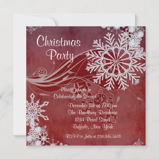 Cartes d'invitation pour la fête de Noël aux floco (Devant)