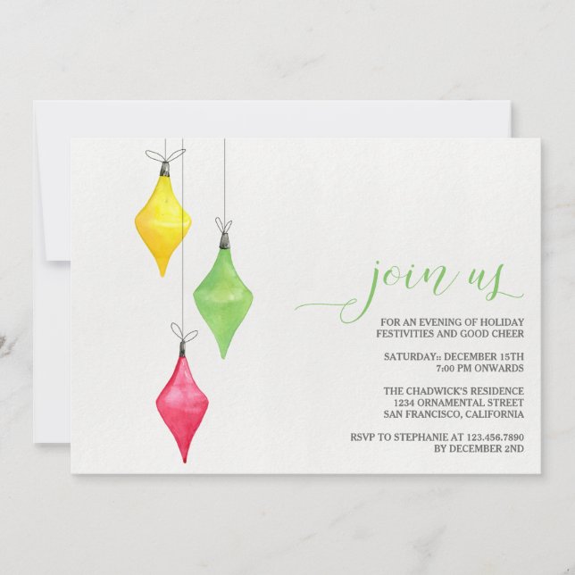 Cartes d'invitation pour la fête de Noël avec orne (Devant)